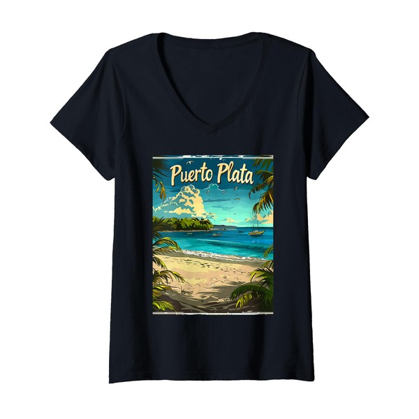 Womens Puerto Plata Tropical Beach Escape V-Neck T-Shirt