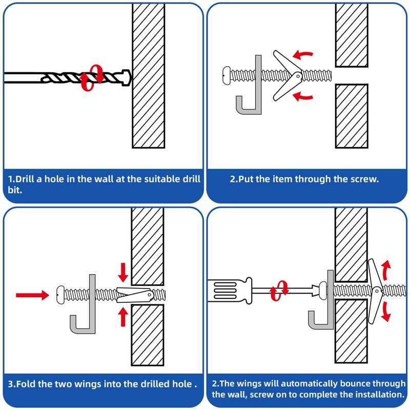 1/8" x 2" Toggle Bolts and Wing Nut- Spring Toggle