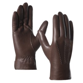 Harssidanzar Mens Luxury Italian Sheepskin Leather Gloves Vintage Finished Cashmere Lined Upgrade, Brown, XL