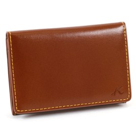 Kitamura ZH0484 Nume Leather Business Card Holder, Brown/Yellow Stitch [Brown] 60401