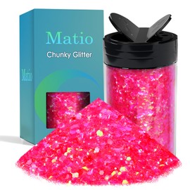 Matio Iridescent Chunky Glitter, 7.8oz/220g IRI Red Craft Ultra Fine Glitter Powder Mixed Chunky PET Flakes Sequins for Glitter Rose Valentine's Day Decor Epoxy Resin DIY Nails Art Hair Tumbler Party