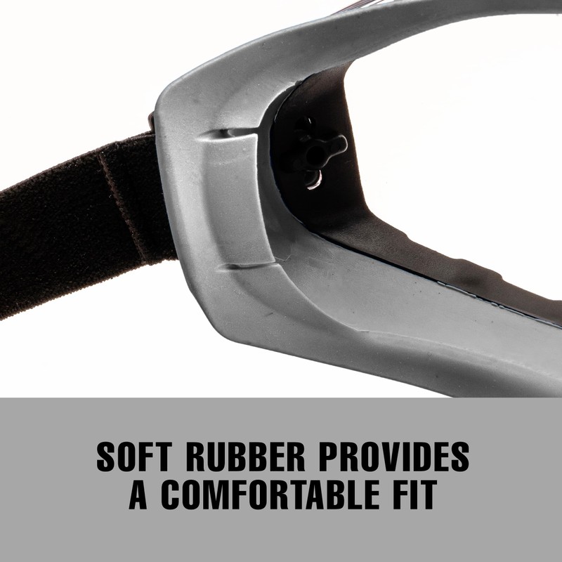 SolidWork Safety Goggles Anti-Fog Clear Lens with Adjustable Elastic Headband.
