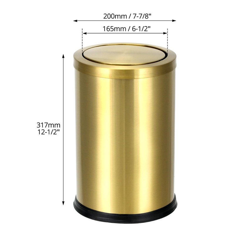 QWORK Antique Gold Trash Can, 2.4 Gallons Stainless Steel, Waterproof,
