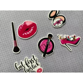 6pc. Comic Makeup Set Resin Planar Flatback, Makeup Cabochon, Bow Center, Lips