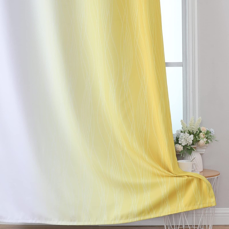 VEHEDE Yellow and Greyish White Ombre Blackout Curtains 45 Inch