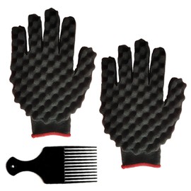 Magic Curly Barber Curling Twist Gloves Brush, Curling Gloves Brush for Black Men Women Natural Hair (Gloves*2 + Hair Pick*1)