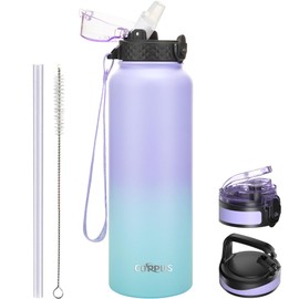GOPPUS 1.2L/40oz Stainless Water Bottle with Straw Large Thermal Bottle 1200ml Flip Top Metal Bottles Cold Drink Leakproof Flask Big Drinks Bottles Double Walled Insulated Bottle Travel Water Bottle