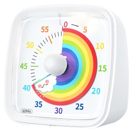 Yunbaoit Visual Timer with Night Light, 60-Minute Rainbow Countdown Timer for Kids and Adults, Time Management Tool for Home, School, Kitchen, or Office (White)