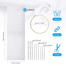 62 by 39 Inch Nature Linen Needlework Fabric With Embroidery Hoop and 9 Large-Eye Knitting Blunt Needles for Garments Crafts Accessories - Plain Solid Color Embroidery Cloth