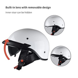 Motorcycle Half Helmet with Sun Visor Motorcycle Helmets for Men Women Helmet for Adult Scooter ATV Cruiser DOT Approved (White, Small)