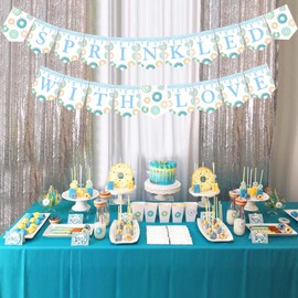 Blue Sprinkled with Love Donut Banner for Boy - Sprinkled with Love Baby Shower Decorations, Donut Welcome Baby Gender Reveal Baby Shower Party Supplies