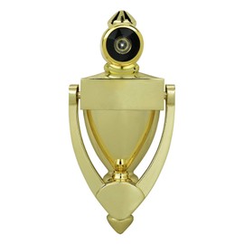 Victorian Urn Door Knocker with Door Viewer, Elegant Gold Front Door Hardware, Classic Design for Home Entrance, Perfect for Enhancing Curb Appeal and Improving Visitor Security
