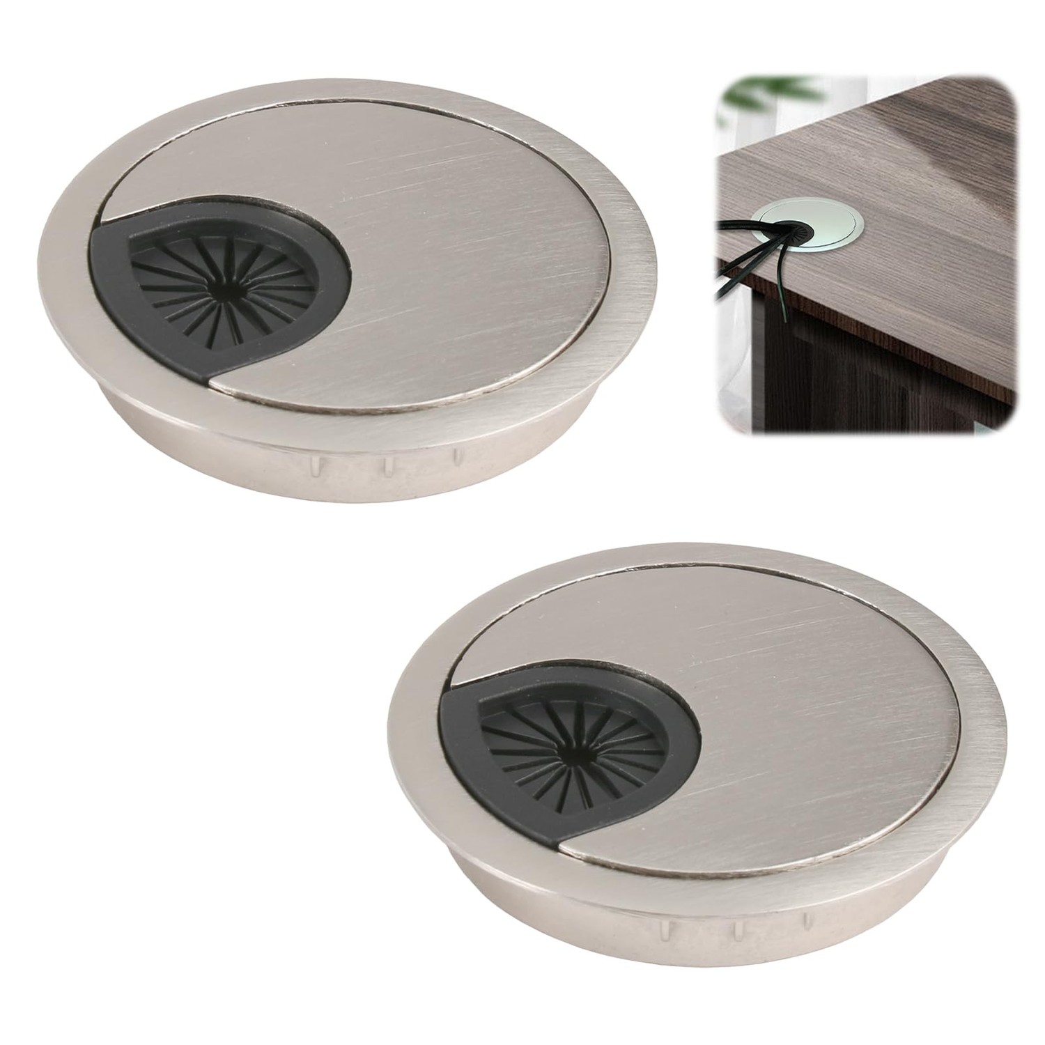 2 Pack 60mm Desk Grommet Kit,Zinc Alloy Desk Hole Covers,Computer ...