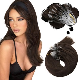 Moresoo Brown Micro Loop Hair Extensions Real Human Hair Dark Brown Microring Human Hair Extensions Micro Beads Hair Extensions 1G/Strand 50g/Pack 20 Inch #4