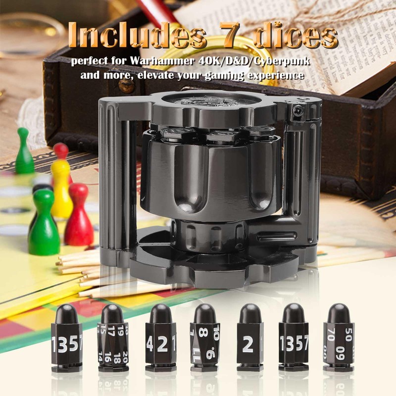 Yuehuam Polyhedral Bullet Dice Set 7 Metal Bullet Dice Revolver