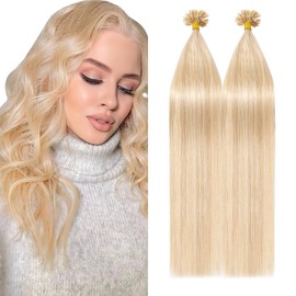 Silk-co 18inches Pre Bonded Human Hair Extensions #18/613 Ash Blonde&Bleach Blonde Real Hair 100S Strands Keratin Nail U Tip Nail Remy Hair Straight (18"-100g)