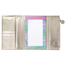 Lilly Pulitzer Women's Vegan Leather Gold Clutch Purse, Travel Wallet with Pocket Notepad, Metallic Gold