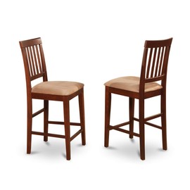 East West Furniture Vernon kitchen counter height chairs-Microfiber Upholstery Seat and Mahogany Solid wood Frame kitchen counter stools set of 2