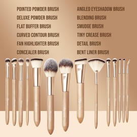 XO Glam 12Pcs Hugs & Kisses Wood Makeup Brush Set Premium Synthetic Blending Powder Buffer Concealer Contour Eyeshadow Crease Smudge Highlighter Cosmetics Brushes