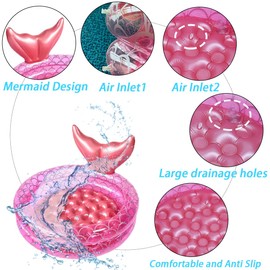 Inflatable Kiddie Pools Mermaid, Backyard Round Swimming Pool for Kids, Cute Raft Paddling Pool Indoor&Outdoor Toddler Fun Water Swim Beach Floaties Toys Fishing Pond Ball Pit Pool (59 inch)