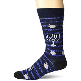 K. Bell Socks mens Fun Pop Culture Novelty Crew Socks, Festival of Lights (Navy), Shoe Size: 6-12