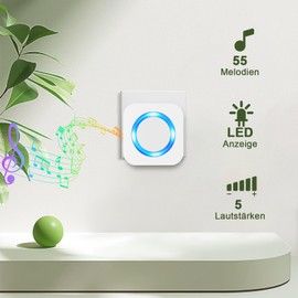 SURFOU Wireless Doorbell Wireless Doorbell 400 m Range Outdoor Waterproof with 2 Transmitters, Bell Front Door with 55 Ringtones, 5 Volumes, Flashing LED, for Back Door House Bell Sets, White