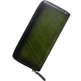 Dom Teporna Men's Long Wallet, Genuine Leather, Graduated Leather, Large Capacity, Skimming, YKK Zip Around Zipper, Coin Purse, Card Slots, green