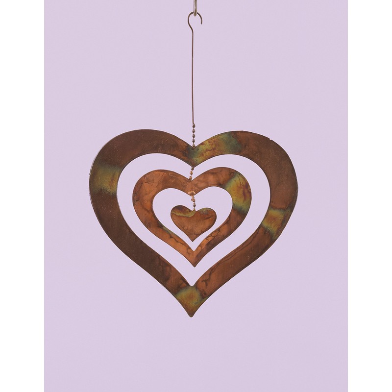 Ancient Graffiti Flame Triple Heart Spinning Heart Hanging, 9.5 by