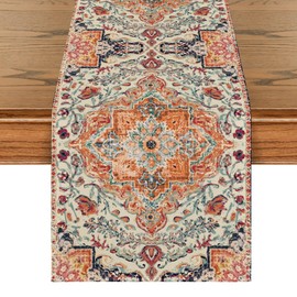 Artoid Mode Camino de mesa estilo bohemio naranja, decoración mágica rústica de granja para la cocina y comedor de otoño para decoración de fiesta en el hogar 33x91 centímetros