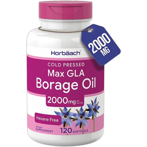 Borage Oil Capsules 2000 mg | 120 Softgels | 380mg of GLA | Cold Pressed Seed Oil Supplement | by Horbaach