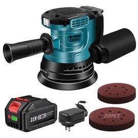 ZUYIYI 5 Inch Cordless Random Orbital Sander, 12000RPM Electric Orbital Sander 3 Various Speeds, 4.0Ah Battery Powered Palm Sander w/20 Pcs Sandpapers for Woodworking, Sanding