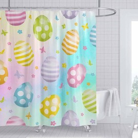 SHENGJUN 72 x 72 inch Easter Eggs Shower Curtain Butterfly Spring Colorful Watercolor Pastel Home Bathtubs Bathroom Curtains Decoration Set 12 Hooks