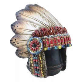 Western Tribal Indian Warrior Chief Headdress With Eagle Feathers Figurine
