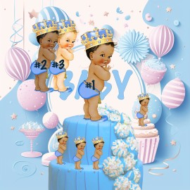 ArtPaperWonders Royal Baby Shower Prince Centerpieces Light Blue Gold Rold Birthday Decorations, - 3 Centerpieces