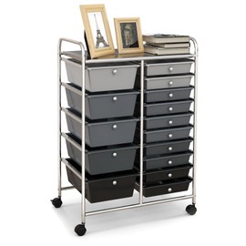 Giantex 15-Drawers Rolling Storage Cart, Mobile Book Paper Organizer Utility Trolley with Wheels, Ideal for School, Office, Home (Clear)
