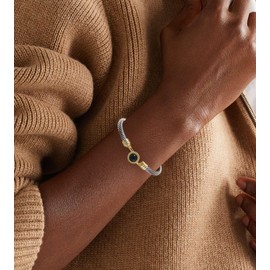 HANTNOOL Cable Bracelets for Women Two Tone Cuff Bangle with Turquoise Onyx Hook Clasp Mixed Metal Bracelets Designer Dupes Jewelry for Her (Black)