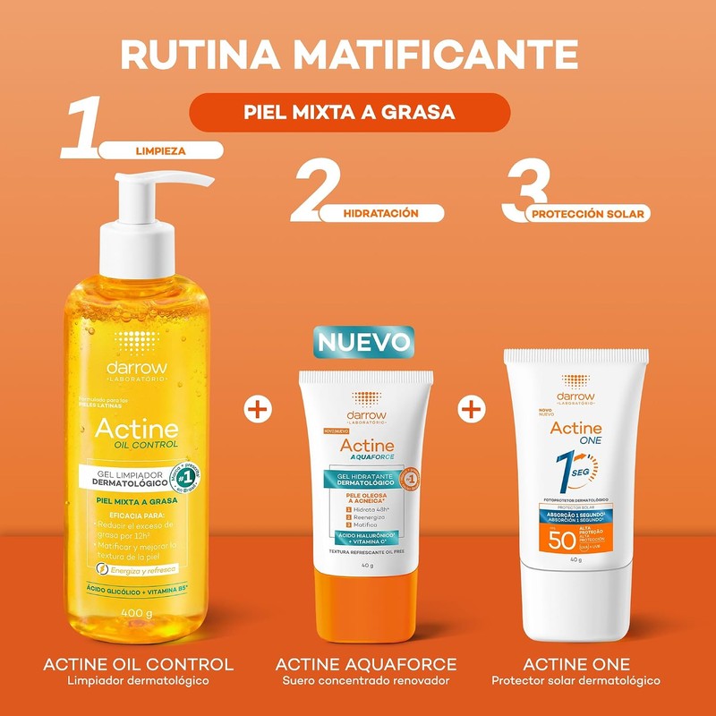 DARROW, Actine Oil Control Gel Limpiador Dermatológico, Piel Mixta a