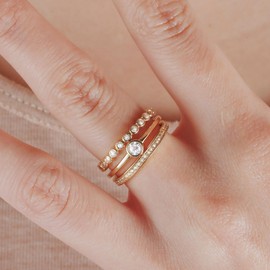 ANGELLIS Womens Stackable Rings Set Gold Plated Wedding Bands 925 Sterling Silver Eternity Rings Statement Rings with Cubic Zirconia Size 5-10