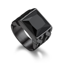 Bandmax Black Stone Ring for Men Stainless Steel Black Rings Size 13 Black Onyx Signet Ring Cubic Zirconia Ring Chunky Cocktail Band Ring Gift for Husband Dad Boyfriend