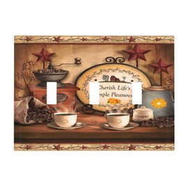 Farmhouse Coffee Primitive Coffee Bean Kitchen 3 Gang Triple Toggle Light Switch Wall Plate Cover Decirative Electrical Faceplate for Bathroom Home Living Room 6.7" x 4.8"