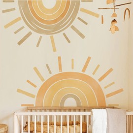 Half Sun Wall Decals Large Wall Stickers Kids Wall Decals Decor Peel and Stick Nursery Fabric Wall Decal Rainbow Wall Decal Modern Vinyl Sticke for Bedroom Living Room Classroom Playroom Headboard