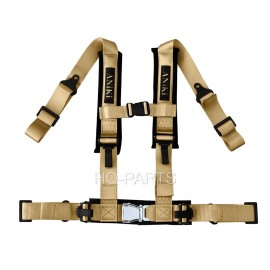 ANIKI KHAKI 4 POINT AIRCRAFT BUCKLE SEAT BELT HARNESS w/ ULTRA SHOULDER PAD NEW