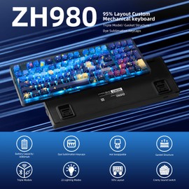 ZORNHER ZH980 Wireless Mechanical Gaming Keyboard,95% Blue Creamy Keyboard with Number Pad,Van Gogh's Starry Night Dye Sublimation PBT Keycaps,Pre-lubed Linear Switches,Hot-Swappable,RGB Backlit