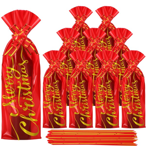 Teling 100 Pcs Christmas Wine Bottle Gift Bags Cellophane Bag