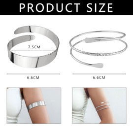 Hebterrka Pack of 2 Upper Bangle Silver Metal Spiral Cuff Bracelet for Women Irregular Wave Large Statement Bangle Jewellery for Parties
