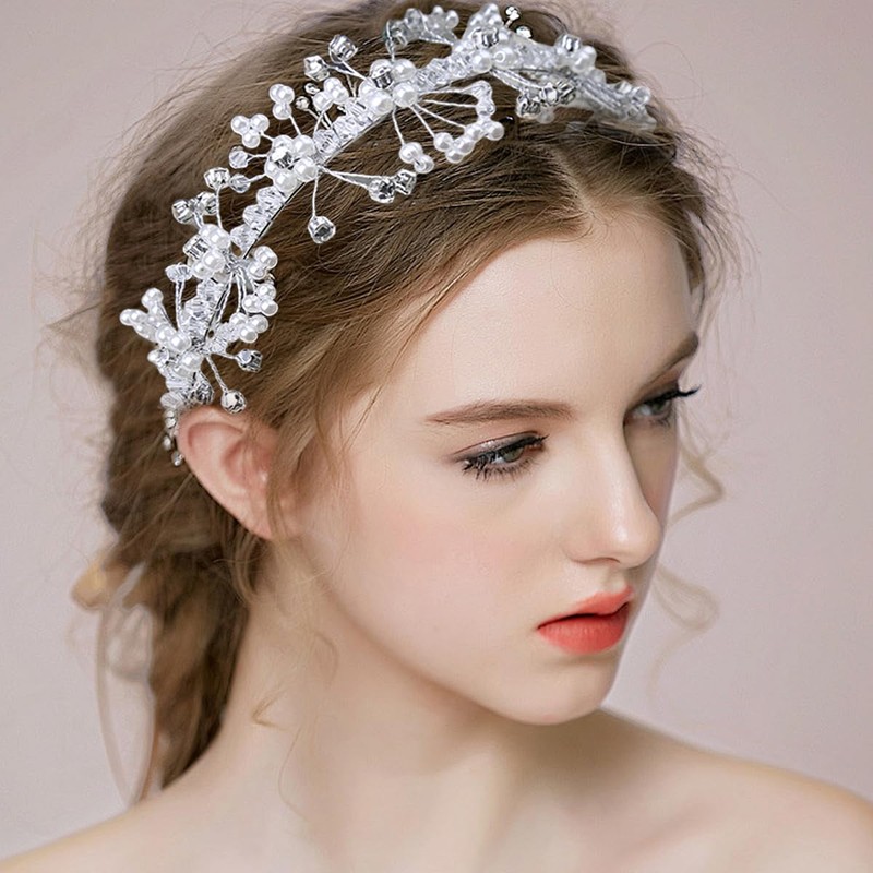 2 PCS Bridal Headbands Princess Headpiece with Crystal Rhinestones Floral