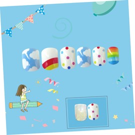 FOMIYES 24pcs Boy Girl Nail Stickers Cartoon Full Cover Fake Nails for Boy Girl Manicure Decorative Decals Easy Application for Parties Creative Art Fun Rainbow