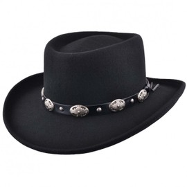 Mens Black Classic 100% Wool Felt Crushable Gambler Western Cowboy Hat Faux with Leather Band