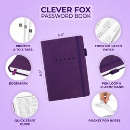 Clever Fox Password Book Medium – Internet Address & Password Journal Organizer – Computer & Website Log-In Keeper Notebook (Purple)