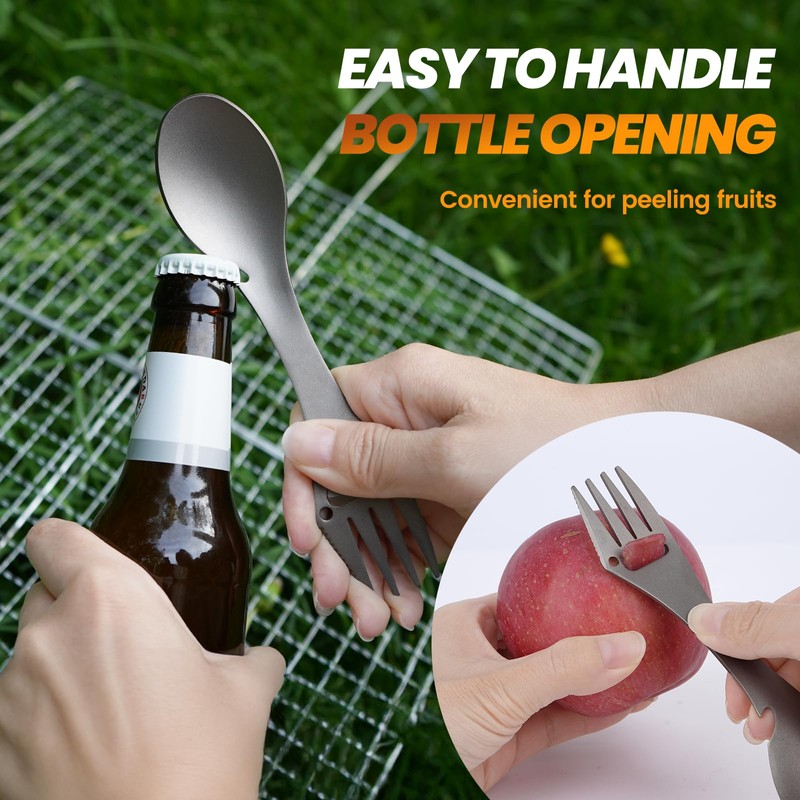 Inntobite 5-in-1 Multifunctional Outdoor Titanium Fork Spoon, Outdoor Barbecue, Kitchen